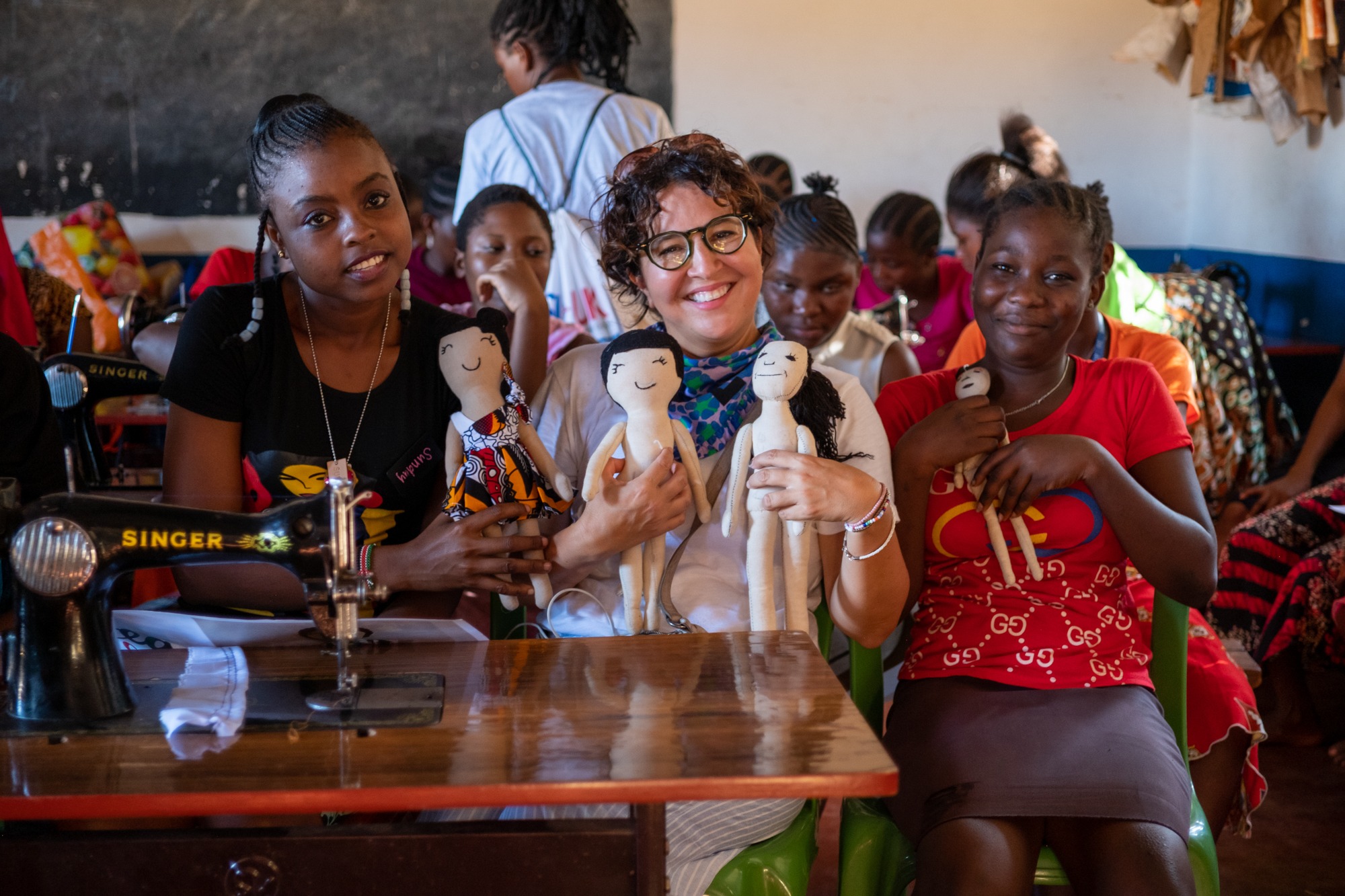 Sunday, Cindy and Rahel with the three generations of Pendo dolls. 