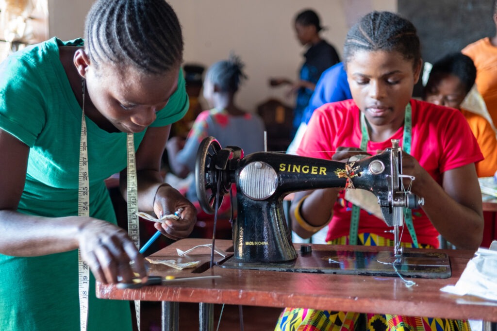 Girls concentrating on their tasks in school.